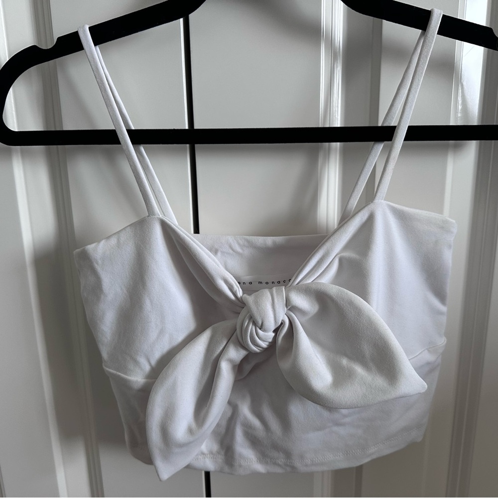 Susana Monaco Elegant White Knot Crop Top